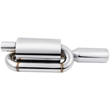 Universal Twin Loop Exhaust Muffler 2.5 Inlet 4 Tip Chrome Polished Stainless Universal Twin Loop Exhaust Muffler 2.5 Inlet 4 Tip Chrome Polished Stainless