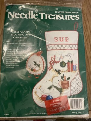 Needle Treasures Christmas Geese A Layin Needlepoint Stocking Kit Bombard VTG 