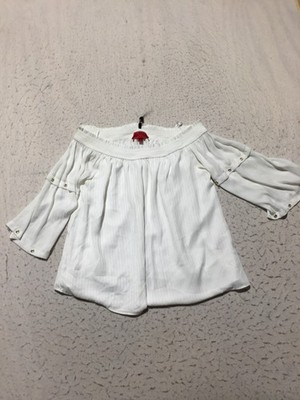 Jennifer Lopez Blouse Womens L Large White 3/4 Sleeve Layered Wide Neck Rivets
