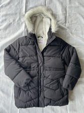 The Children's Place Girls Black Hooded Puffer Jacket Fur Trim Lined L/10-12