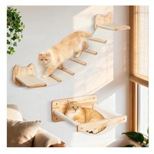 Multi-Level Cat Wall Hammock with Plush Cushion and Two Steps - Cat Shelves