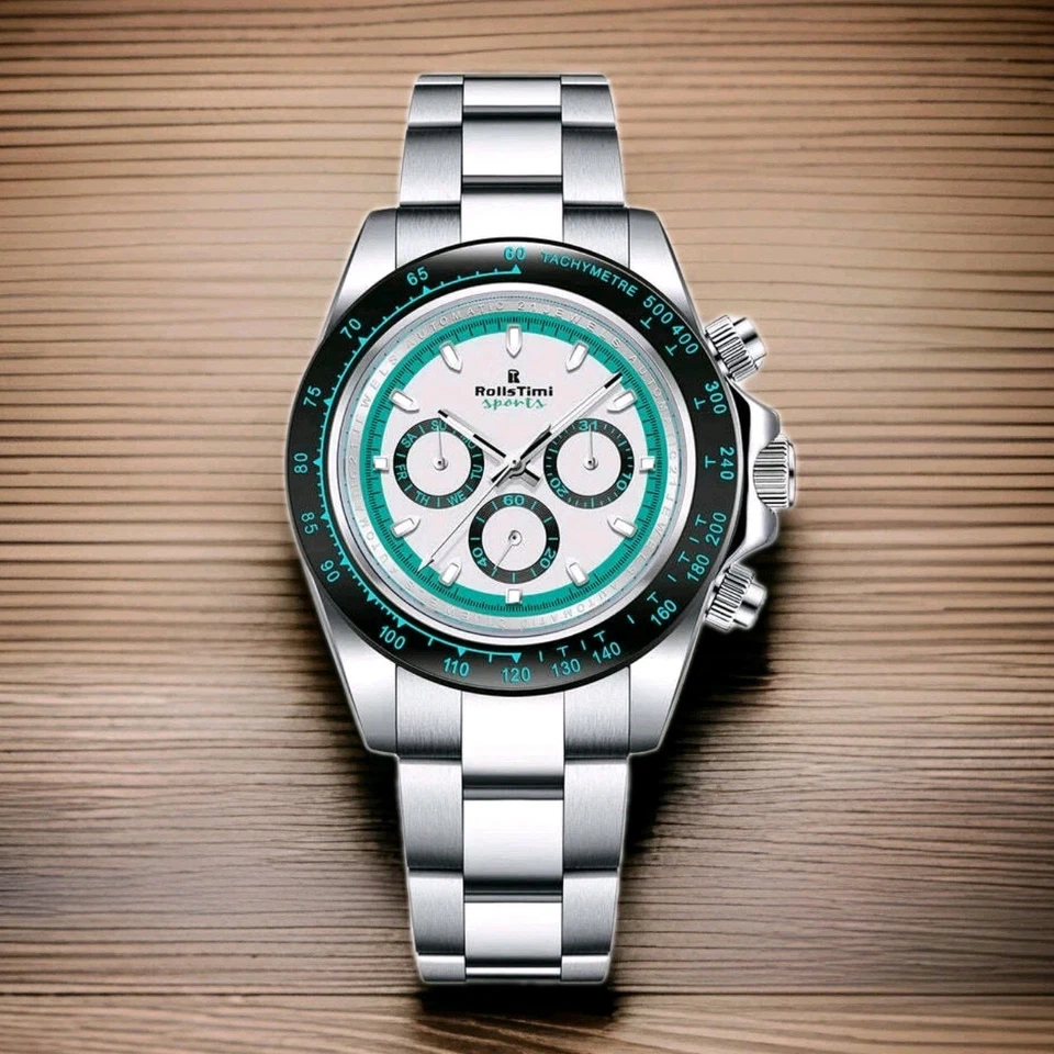 🔝 ROLLSTIMI R137T SPORTS BIANCO VERDE 50M Ø39 MOVIMENTO AUTOMATICO OROLOGIO ⌚ - Immagine 2 di 4