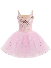 Girl Ballet Dance Dress Sparkly Flower Sequins Sleeveless Little Ballerina Sw...