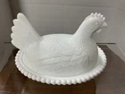 Vintage Indiana Glass Milk Glass Hen on Nest Covered Chicken Candy Dish 7”