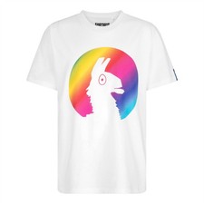 Fortnite Rainbow Llama T-Shirt White Cotton Official Unisex Youth Tee Age 9–16