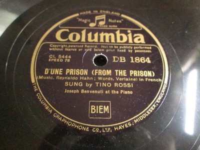 Tino Rossi: D' Une Prison / Paysage 10'' Shellac 78 1938 1st UK Press D.B. 1864