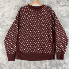 Vintage Champion Reverse Weave Sweatshirt Large All Over Logo Print Maroon