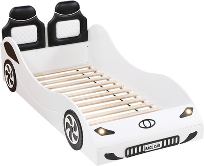 White Pine Wood & Leather Twin Car Bed - Stylish & Fun for Kids