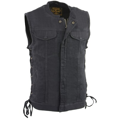 Milwaukee Leather MDM3002 Men's Black Side Lace SOA Denim Club Style Vest Gun Pk