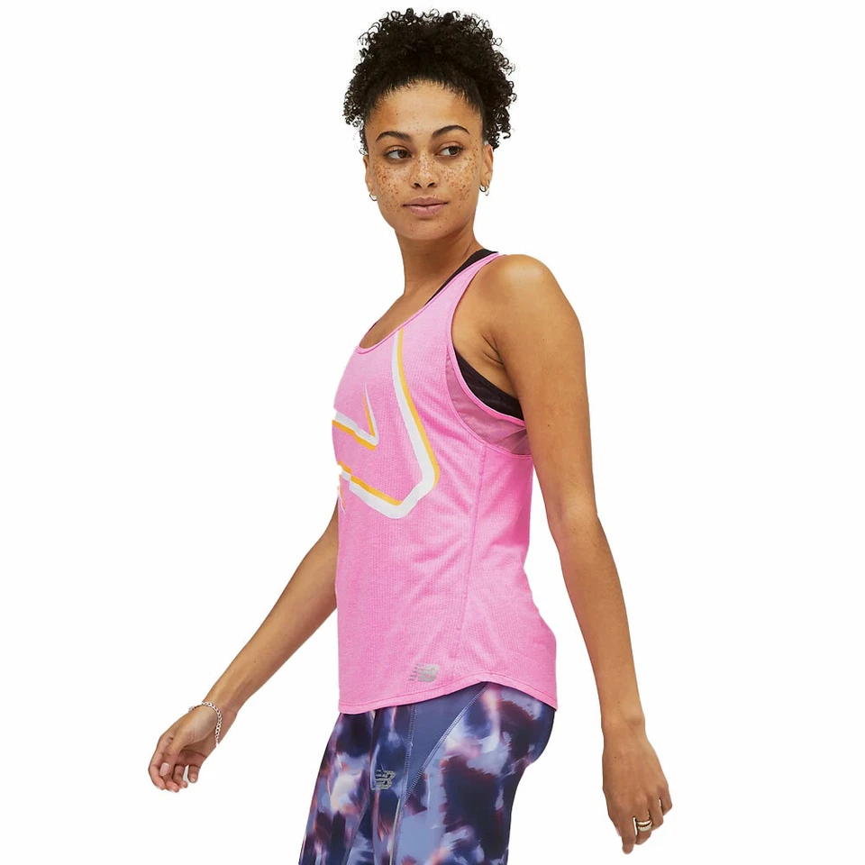 New Balance Impreso Impact Correr Damen-Tank Top Camiseta Fitness Deporte Fucsia - Imagen 2 de 4