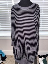 Lemmie for Nina Leonard Women's High Black Gray Sweater Dress Bell Sleeves L