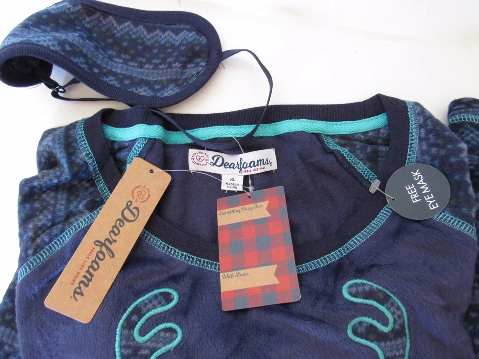 Conjunto de 3 piezas de pijama de vacaciones Dearfoams para mujer talla XL azul marino alce isla justa polar Foto 2 de 4