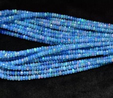 Natural Ethiopian Blue Opal Faceted Rondelle Beads 4-5mm Gemstone 16 Inch
