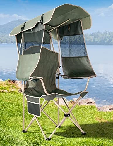 Docusvect Folding Camping Chair with Shade Canopy for Adult Size