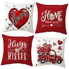 Valentine's Day Red Pillow Covers 18 x 18 Inch Set of 4 Love Truck Valentine