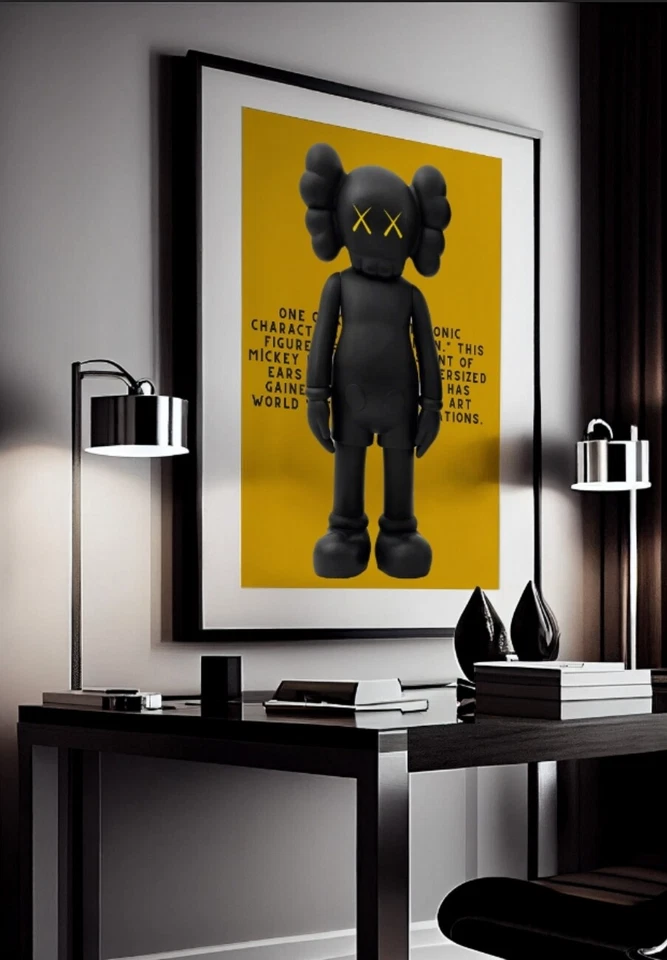 Juego de 3 piezas de arte Kaws negras y amarillas lienzo arte de pared decoración del hogar Foto 4 de 4