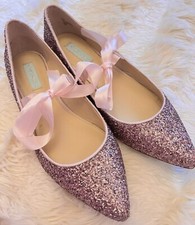 Blue By Betsey Johnson Pink Bow Glitter Flats Size 10 New
