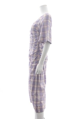 Ganni Checked Seersucker Ruched Midi Dress / Purple | eBay