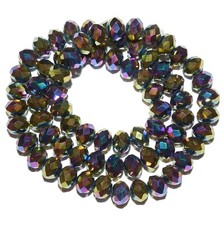 CR432 Metallic Rainbow 8mm Rondelle Faceted Cut Crystal Glass Beads 16"