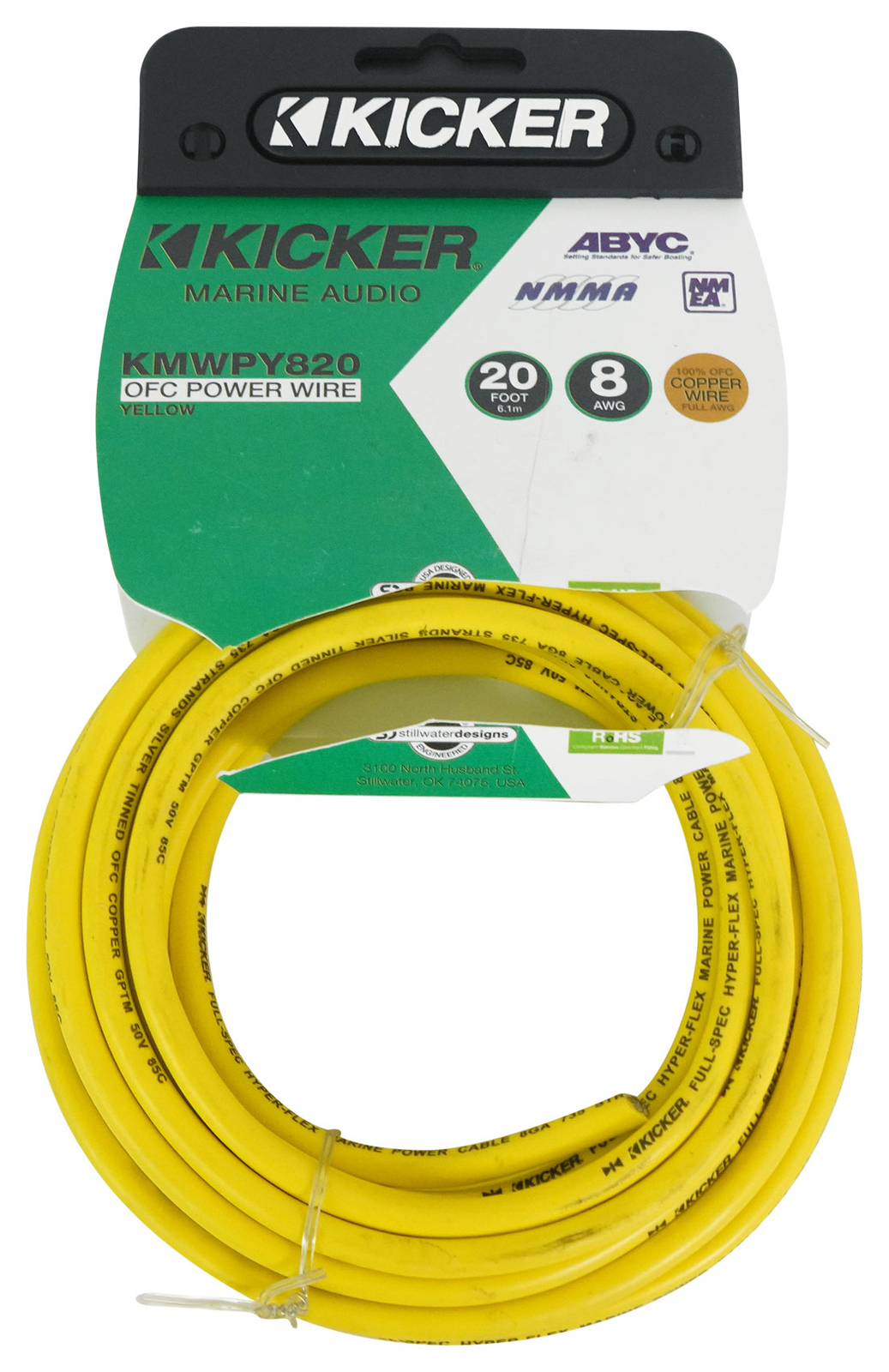 KICKER 47KMWPY820 20 футов Морской силовой провод 8 AWG желтого цвета KMWPY820