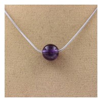 Steine Und Mineralien. Halskette 1 Perle Amethyst 8 Mm Kette Aus Edelstahl.
