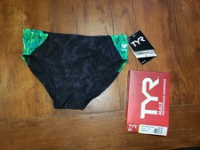 TYR Mens 34 Durafast Elite Racer 300+Hrs Swimming Brief Green Black Anti-Odor