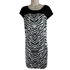Express Dress Womens Medium Short Sleeve Above Knee Mini Zebra Lightweight Satin