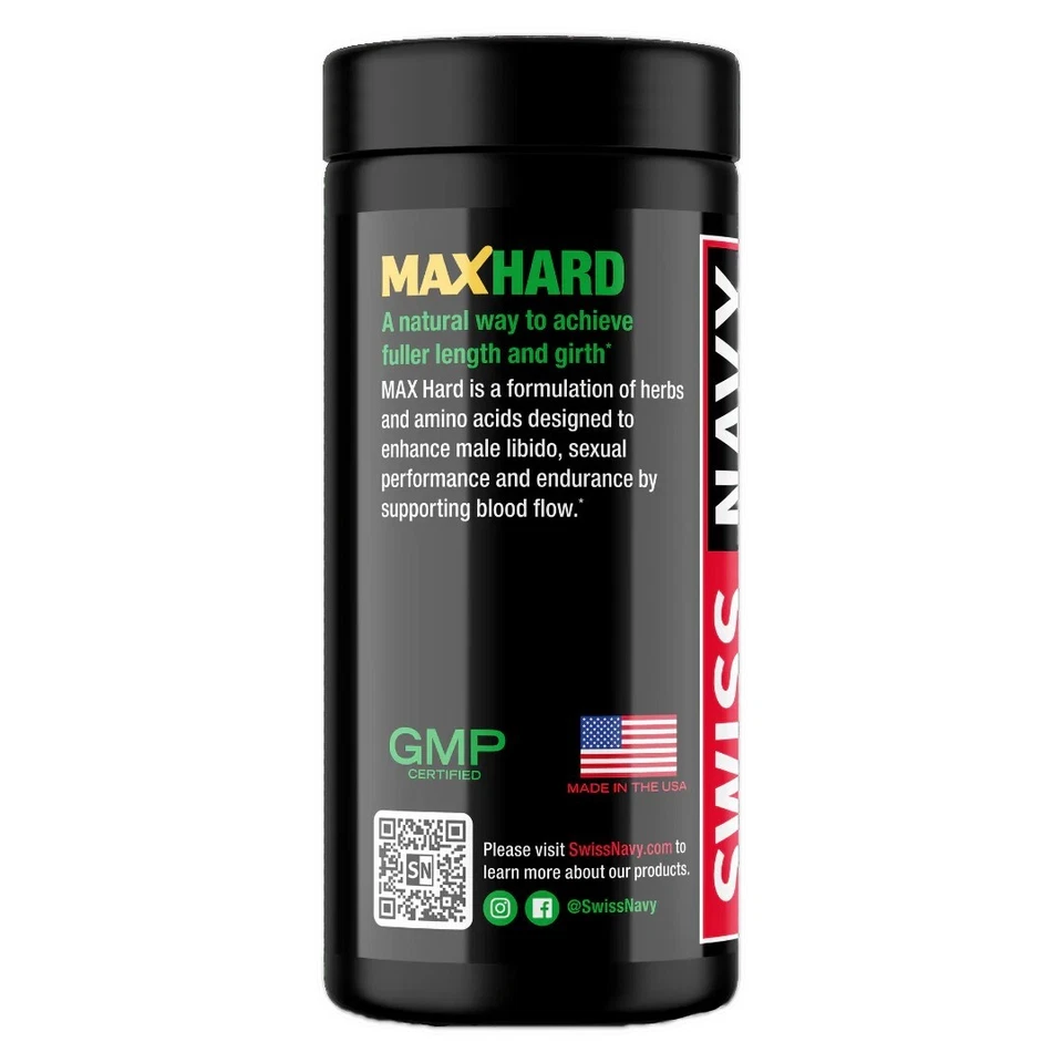 Swiss Navy Max Hard 30 Caps Male Performance Supplement for Stamina + Blood Flow - Image 2 of 4