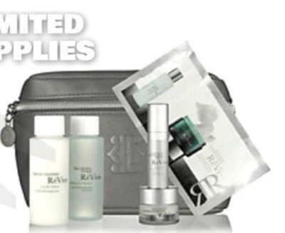 ReVive Travel Set / Cleanser, Toner, Les Yeux Eye Cream & Serum, Zipper Bag