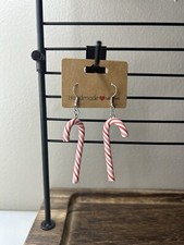 Gorgeous Red White Candy Cane Christmas Yule Holiday Dangly Earrings NEW