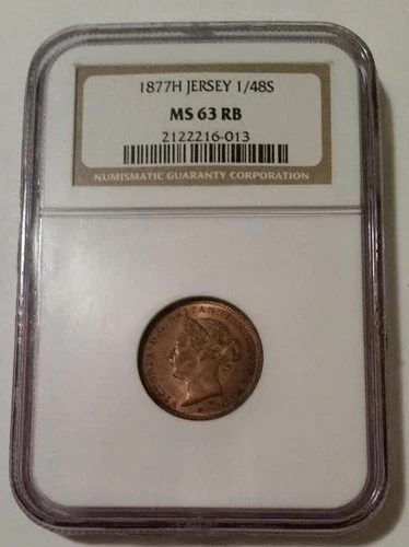 Jersey Victoria 1877 H 1/48 Shilling MS63 RB NGC