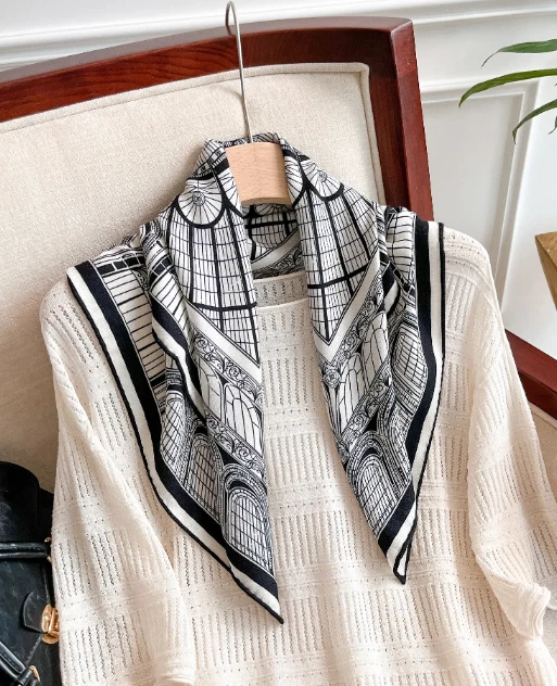 70%Cashmere 30% Silk Scarf 26'' grid Print Bandanna Shawl Neckerchief Wrap new