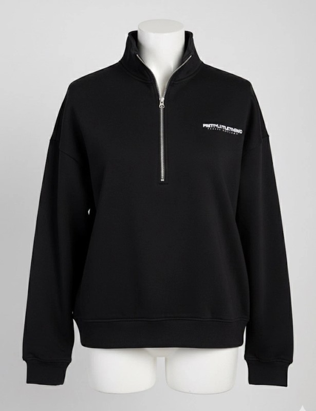 PRETTYLITTLETHING Black Quarter Zip Tennis Academy Sweatshirt Size Small