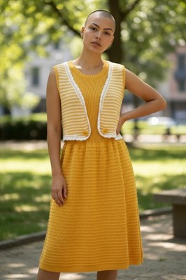 See by Chloè Womens Yellow & White Knitted Dress Size Alleged 42/44 Italy