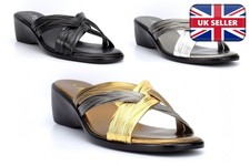 Womens Cross Over Mule Sandals Ladies Wedge Heel Sandals Size Bronze/Pewter/Gold