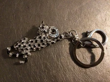 EFFY Signature Silver Tone Swarovski Crystal Panther Cat Key Ring & Clip