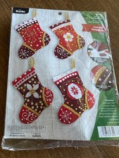 Bucilla Plaid Holiday Elegance Stocking Ornament Kit Set of 4 89077E Sealed
