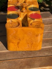 CHOCOLATE & BUTTERSCOTCH SWIRL CATALIN BAKELITE POKER CHIP HOLDER RACK 200 CHIPS