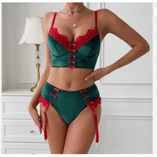 Women Velvet-Feel Lace Lingerie Push Up Bra & Panty Set Underwear  MED NWOT