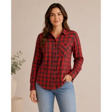 VTG Levi Strauss Sutter Creek Womens Red Black Plaid Western Pearl Snap Shirt L
