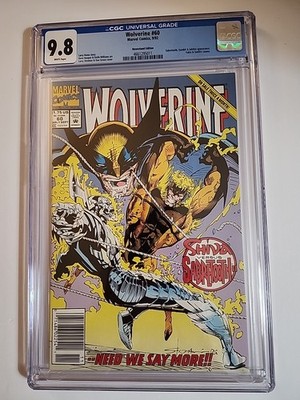 WOLVERINE #60 Rare Newsstand CGC 9.8 WP  1992  SABRETOOTH 