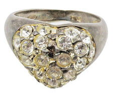 925 Sterling Silver Vintage Cubic Zirconia Heart Cocktail Ring Sz 7 RG15110