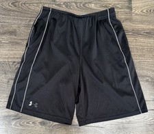 Under Armour Black Athletic Shorts MD Loose Fit White Piping Gym Workout