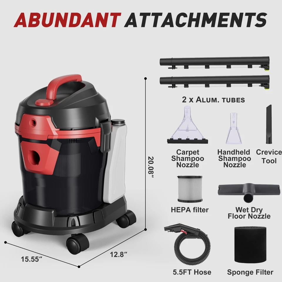 Vacmaster 6 Gallon 5.5HP Wet Dry Car Vacuum Cleaner Upholstery Shampoo 4-IN-1 - Image 2 of 4