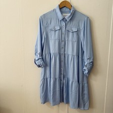 Tuckernuck The Shirt Rochelle Behrens Shirt Dress M Snap Button Tiered Roll Tab