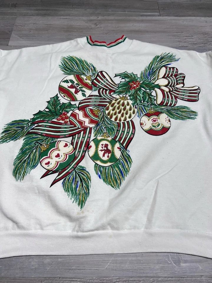 Vintage Christmas Mistletoe Sweatshirt Sweater Nutcracker 90s Glitter Sz Medium - Image 4 of 4