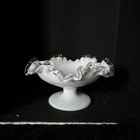 Vintage Milk Glass Candy Dish With Pedestal Scalloped Edge 7 Inch X4 Inch