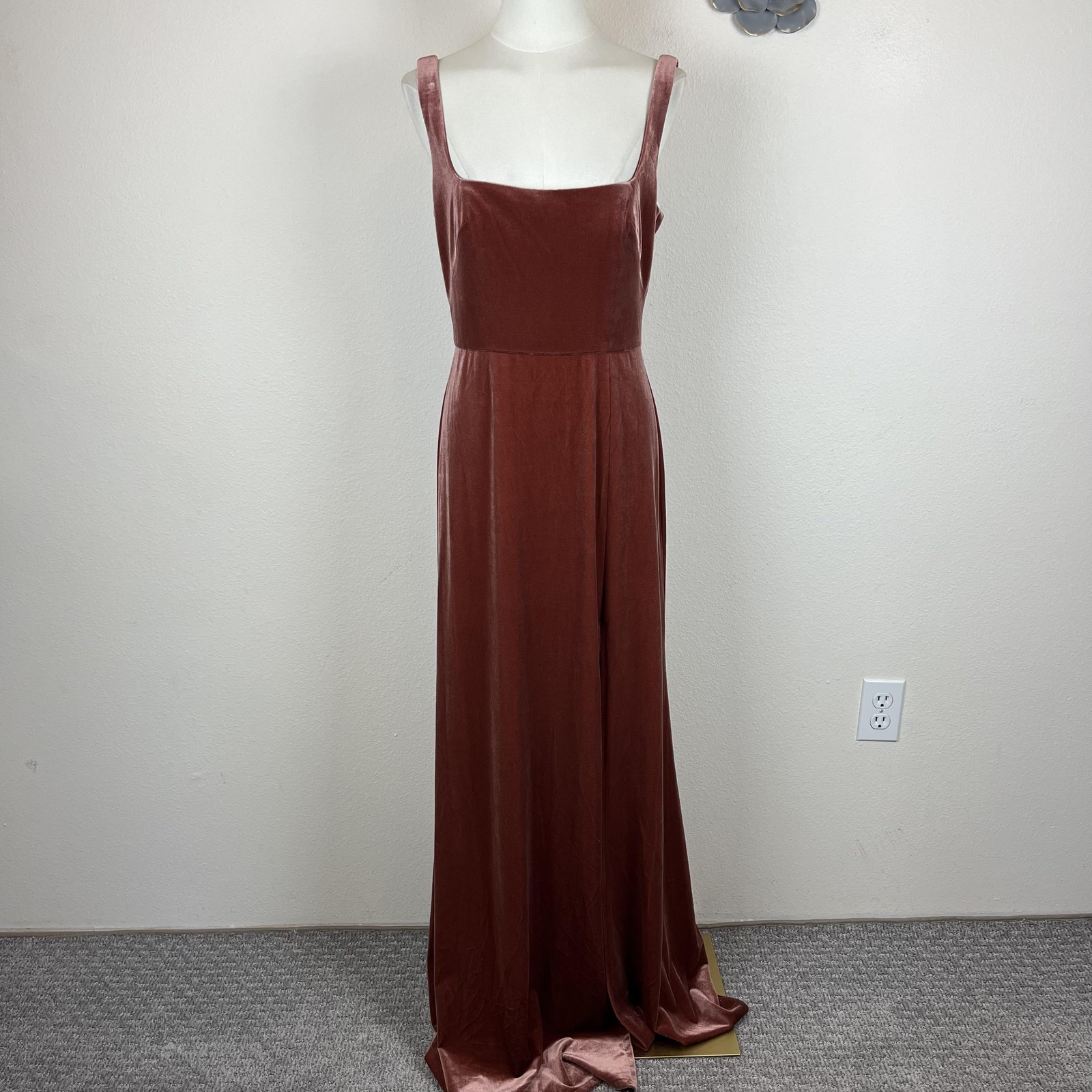 Jenny Yoo Dress Womens 8 Rose Velvet Maxi Gown Sleeveless Slit Formal Evening