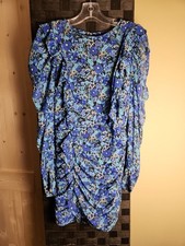 Zara Small Blue Floral Elegant Long Sleeve Dress NWT