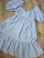 Nine West Ruffle Mini Dress Womens S Blue Boho Beach Cottagecore Coastal
